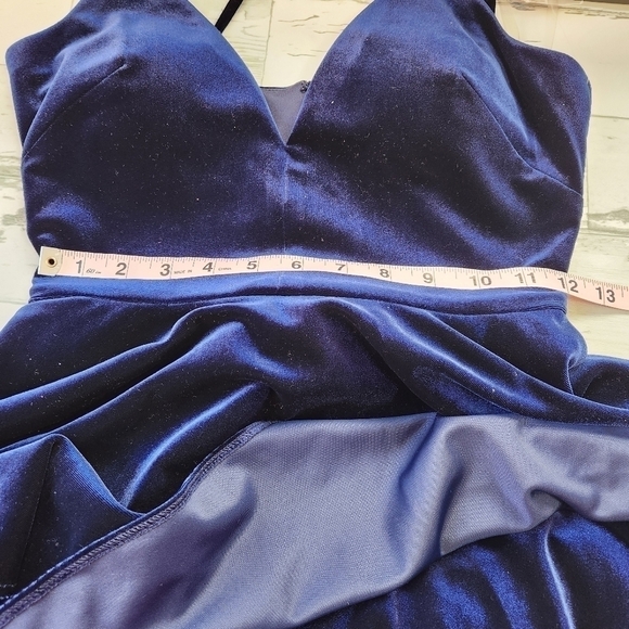 Dear Moon NWT  V-Neck Fit-and-Flare Velvet Dress Size 3 Juniors  Navy Blue - Picture 6 of 10